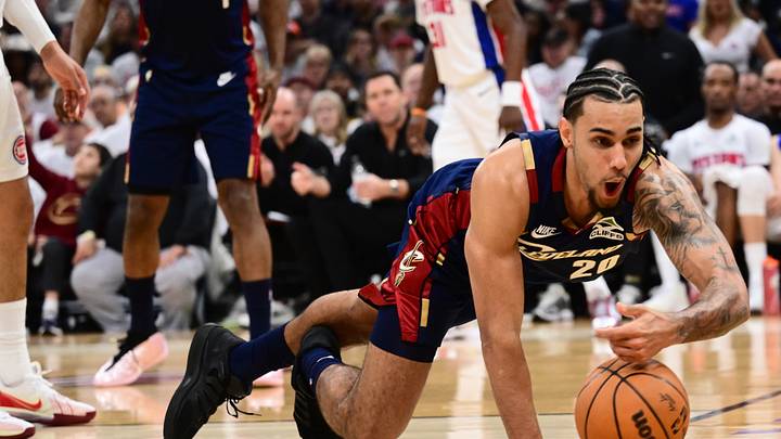 May 9, 2026; Cleveland, Ohio, USA; Cleveland Cavaliers guard Jaylon Tyson (20) attempts to save a ball against the Detroit Pistons during the first half of game three in the second round of the 2026 NBA Playoffs at Rocket Arena. Mandatory Credit: Ken Blaze-Imagn Images May 9, 2026; Cleveland, Ohio, USA; Cleveland Cavaliers guard Jaylon Tyson (20) attempts to save a ball against the Detroit Pistons during the first half of game three in the second round of the 2026 NBA Playoffs at Rocket Arena. Mandatory Credit: Ken Blaze-Imagn Images
