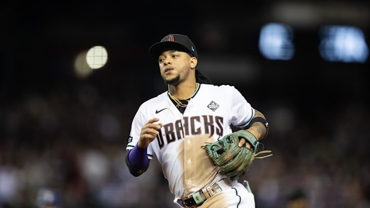 Arizona Diamondbacks second baseman Ketel Marte against the Texas Rangers during game three of the 2023 World Series.