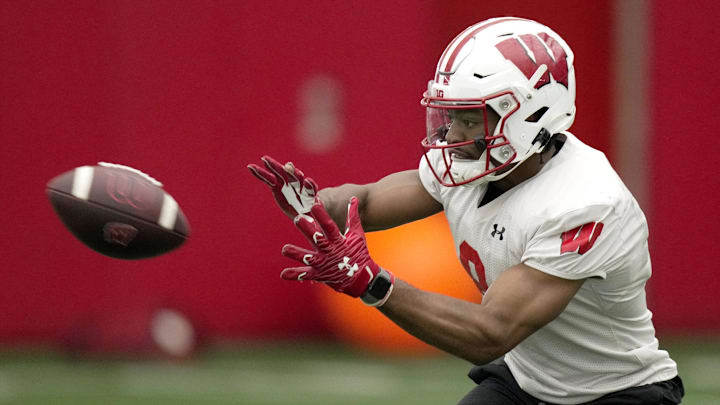 Wisconsin wide receiver Vinny Anthony II (8) is shown during spring football practice Wednesday, April 23, 2025 in Madison, Wisconsin.
Mark Hoffman/Milwaukee Journal Sentinel Wisconsin wide receiver Vinny Anthony II (8) is shown during spring football practice Wednesday, April 23, 2025 in Madison, Wisconsin.
Mark Hoffman/Milwaukee Journal Sentinel