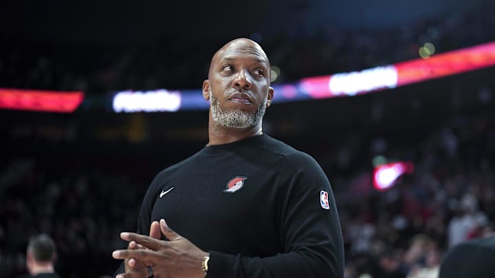 Dec 30, 2024; Portland, Oregon, USA; Portland Trail Blazers head coach Chauncey Billups looks on before the game against the Philadelphia 76ers at Moda Center. Mandatory Credit: Soobum Im-Imagn Images Dec 30, 2024; Portland, Oregon, USA; Portland Trail Blazers head coach Chauncey Billups looks on before the game against the Philadelphia 76ers at Moda Center. Mandatory Credit: Soobum Im-Imagn Images
