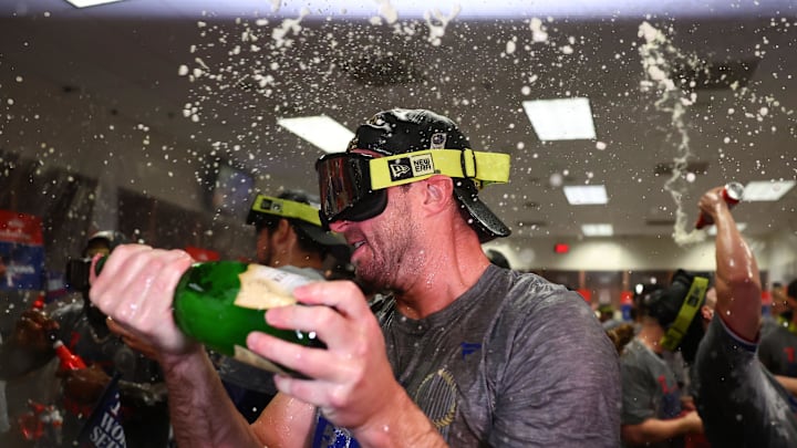 Nov 1, 2023; Phoenix, Arizona, USA; Texas Rangers starting pitcher Max Scherzer (31) celebrates in