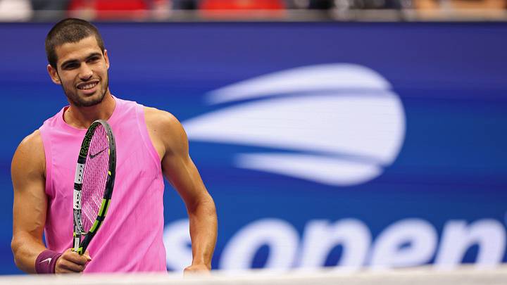 Sep 7, 2025; Flushing, NY, USA; Carlos Alcaraz (ESP) reacts after winning a game at the 2025 US Open. Mandatory Credit: Geoff Burke-Imagn Images Sep 7, 2025; Flushing, NY, USA; Carlos Alcaraz (ESP) reacts after winning a game at the 2025 US Open. Mandatory Credit: Geoff Burke-Imagn Images