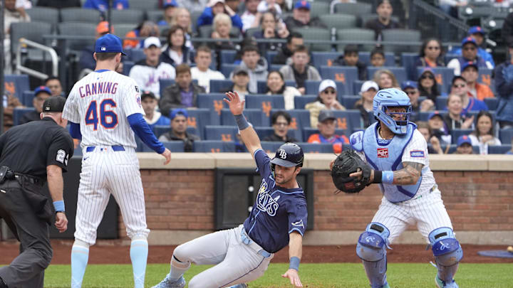Jun 15, 2025; New York City, New York, USA; Tampa Bay Rays center fielder Kameron Misner (26) scores a run on Tampa Bay Rays catcher Danny Jansen (19) (not pictured) RBI single during the second inning at Citi Field. Mandatory Credit: Gregory Fisher-Imagn Images Jun 15, 2025; New York City, New York, USA; Tampa Bay Rays center fielder Kameron Misner (26) scores a run on Tampa Bay Rays catcher Danny Jansen (19) (not pictured) RBI single during the second inning at Citi Field. Mandatory Credit: Gregory Fisher-Imagn Images