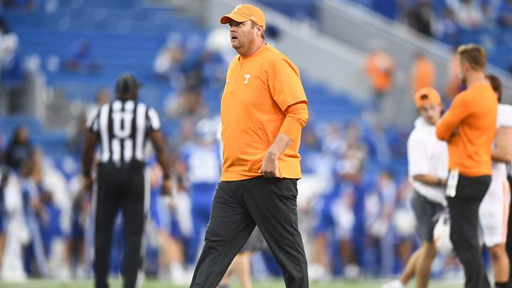 Tennessee head coach Josh Heupel walks on the field before a football game between Kentucky and Tennessee at Kroger Field in Lexington, Kentucky, Saturday, Oct. 28, 2023.