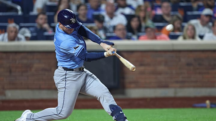 Tampa Bay Rays catcher Danny Jansen (19) hits a two run home run during the sixth inning against the New York Mets at Citi Field on June 13.