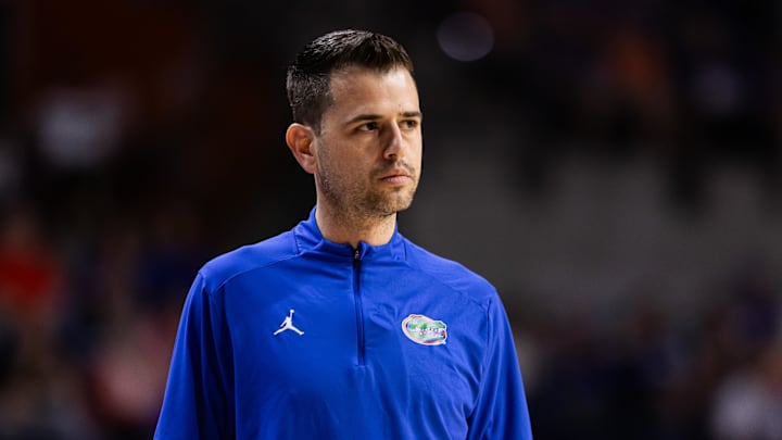 Jan 27, 2024; Gainesville, Florida, USA; Florida Gators head coach Todd Golden looks on against the