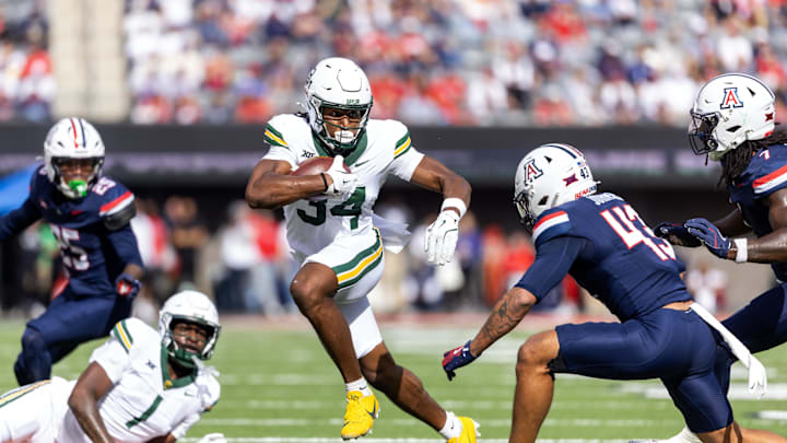 Nov 22, 2025; Tucson, Arizona, USA; Baylor Bears wide receiver Josh Cameron (34) against the Arizona Wildcats in the second half at Casino Del Sol Stadium. Mandatory Credit: Mark J. Rebilas-Imagn Images