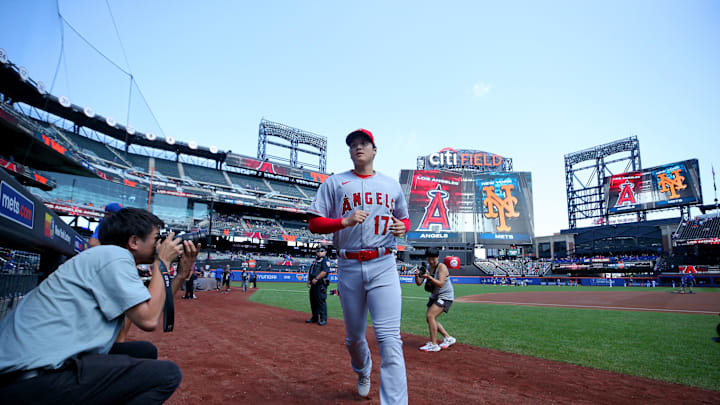 Aug 27, 2023; New York City, New York, USA; Los Angeles Angels designated hitter Shohei Ohtani (17)
