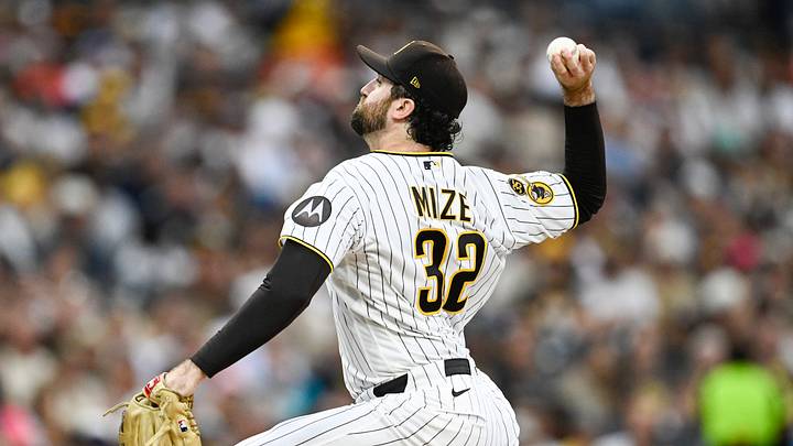 Aug 10, 2026; San Diego, California, USA; San Diego Padres pitcher Casey Mize (32) delivers during the second inning against the Milwaukee Brewers at Petco Park. Mandatory Credit: Denis Poroy-Imagn Images