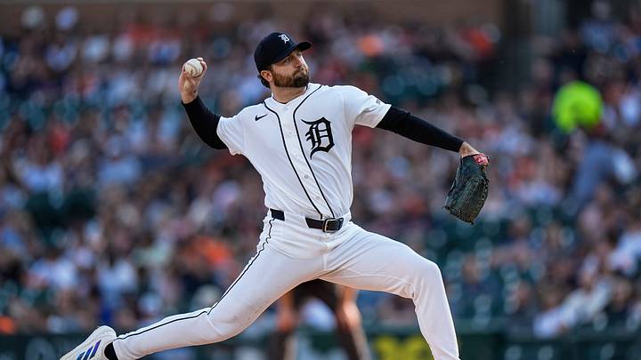 Detroit Tigers pitcher Casey Mize (12) throws against Los Angeles Angels during the first inning at Comerica Park in Detroit on Wednesday, May 27, 2026.