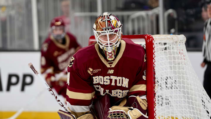 Boston College's Grace Campbell prepares in net ahead of a road matchup. Boston College's Grace Campbell prepares in net ahead of a road matchup.