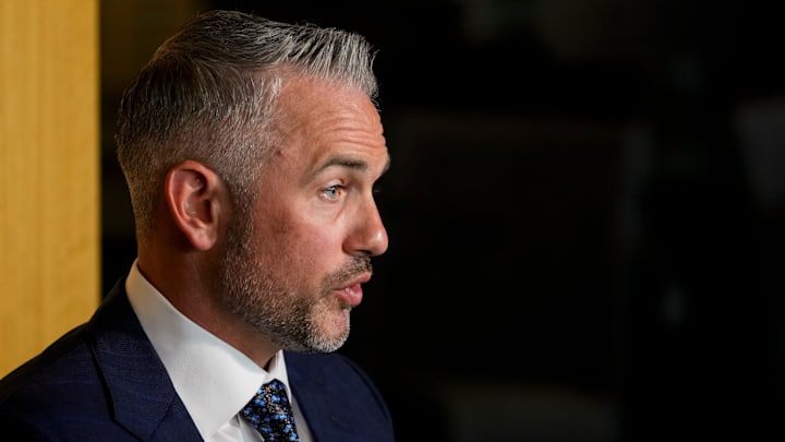 Cincinnati Bengals offensive coordinator Dan Pitcher takes questions during the annual Cincinnati Bengals media day event at Paycor Stadium in downtown Cincinnati on Monday, July 21, 2025.