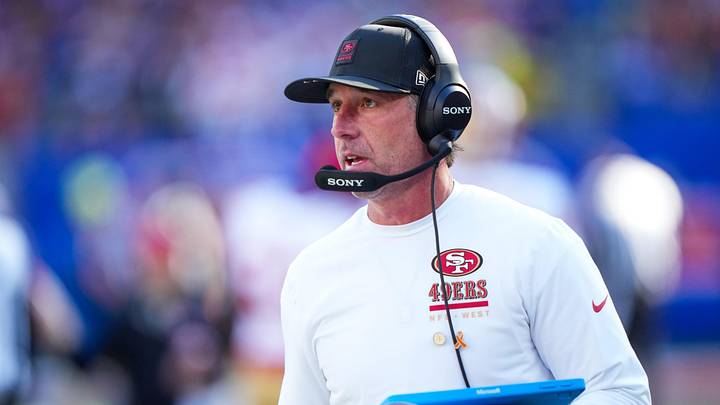 Nov 2, 2025; East Rutherford, New Jersey, USA; San Francisco 49ers head coach Kyle Shanahan on the sideline during the first half of a game against the New York Giants at MetLife Stadium. Mandatory Credit: Robert Deutsch-Imagn Images Nov 2, 2025; East Rutherford, New Jersey, USA; San Francisco 49ers head coach Kyle Shanahan on the sideline during the first half of a game against the New York Giants at MetLife Stadium. Mandatory Credit: Robert Deutsch-Imagn Images