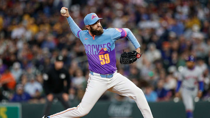 Jun 6, 2025; Denver, Colorado, USA; Colorado Rockies relief pitcher Jake Bird (59) pitches in the sixth inning against the New York Mets at Coors Field. Mandatory Credit: Isaiah J. Downing-Imagn Images Jun 6, 2025; Denver, Colorado, USA; Colorado Rockies relief pitcher Jake Bird (59) pitches in the sixth inning against the New York Mets at Coors Field. Mandatory Credit: Isaiah J. Downing-Imagn Images