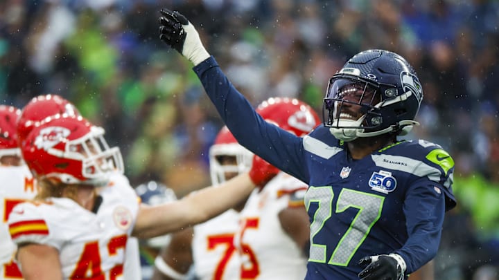 Seattle Seahawks cornerback Riq Woolen Seattle Seahawks cornerback Riq Woolen