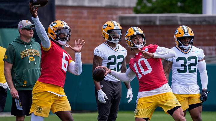 Green Bay Packers quarterbacks Tyrod Taylor (6) and Jordan Love (10) throw passes during practice on Wednesday, May 26, 2026, at Ray Nitschke Field in Ashwaubenon, Wis.
Tork Mason/USA TODAY NETWORK-Wisconsin Green Bay Packers quarterbacks Tyrod Taylor (6) and Jordan Love (10) throw passes during practice on Wednesday, May 26, 2026, at Ray Nitschke Field in Ashwaubenon, Wis.
Tork Mason/USA TODAY NETWORK-Wisconsin