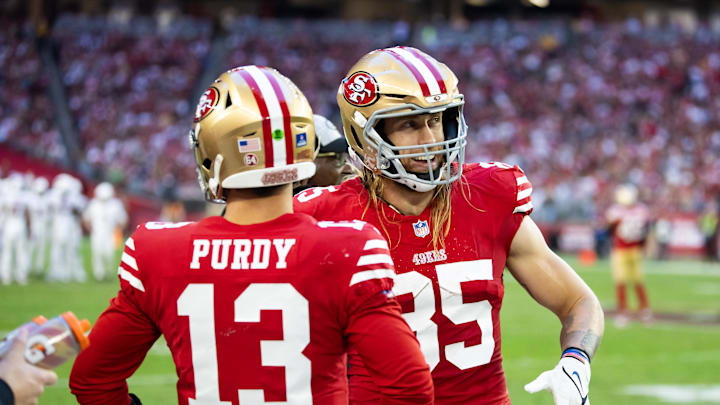 San Francisco 49ers tight end George Kittle with quarterback Brock Purdy