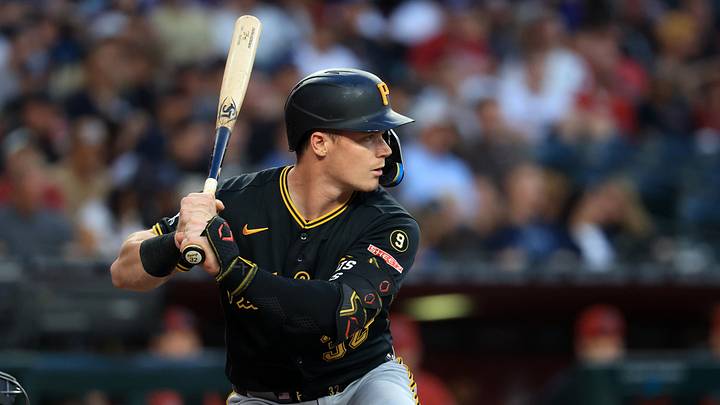 May 6, 2026; Phoenix, Arizona, USA; Pittsburgh Pirates catcher Henry Davis against the Arizona Diamondbacks at Chase Field. Mandatory Credit: Mark J. Rebilas-Imagn Images