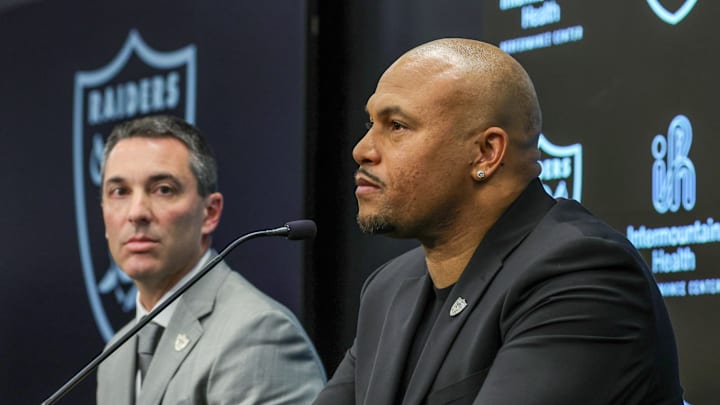 Antonio Pierce & Tom Telesco of the Las Vegas Raiders.