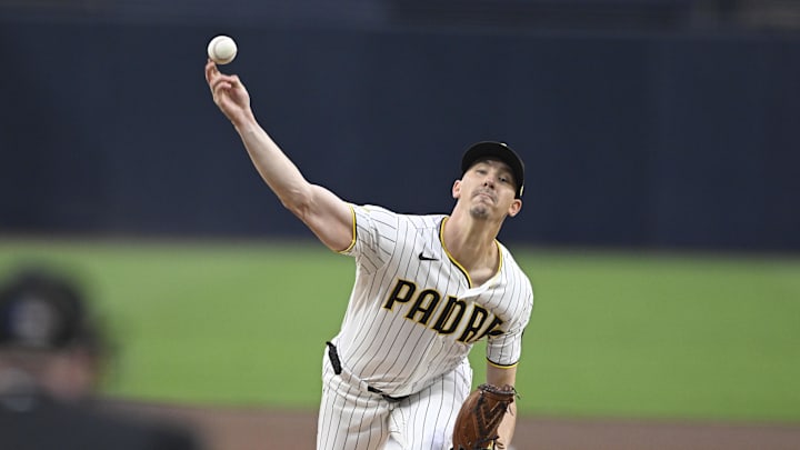 Mar 30, 2026; San Diego, California, USA; San Diego Padres starting pitcher Walker Buehler (10) delivers during the first inning against the San Francisco Giants at Petco Park. Mandatory Credit: Denis Poroy-Imagn Images