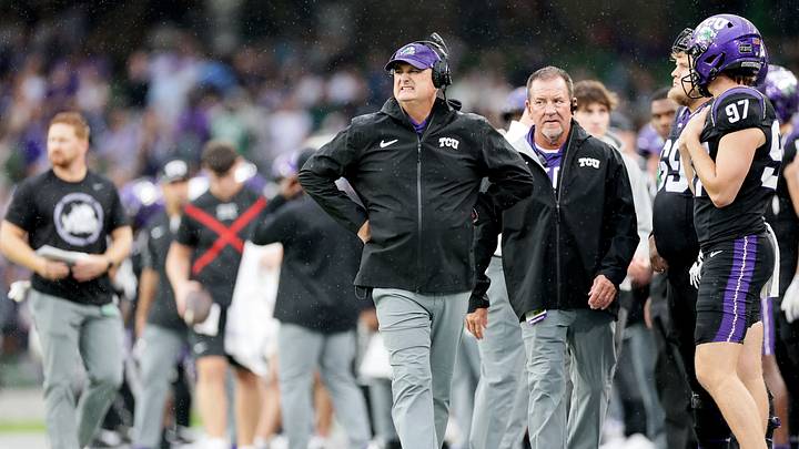 Aug 29, 2026; Dublin, Co. Dublin, IRL;  TCU Horned Frogs head coach Sonny Dykes in the second half against the North Carolina Tar Heels at Aviva Stadium.  Mandatory Credit: Laszlo Geczo-Imagn Images