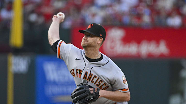 Jun 13, 2023; St. Louis, Missouri, USA;  San Francisco Giants starting pitcher Alex Cobb (38)