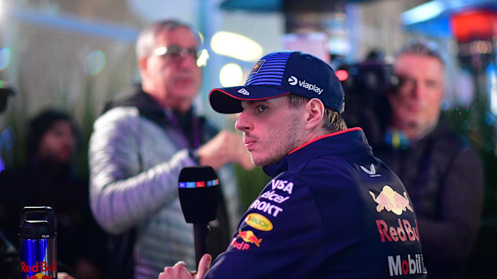 Nov 20, 2024; Las Vegas, Nevada, USA; Oracle Red Bull Racing driver Max Verstappen (1) during media availabilities at Las Vegas Circuit. Mandatory Credit: Gary A. Vasquez-Imagn Images Nov 20, 2024; Las Vegas, Nevada, USA; Oracle Red Bull Racing driver Max Verstappen (1) during media availabilities at Las Vegas Circuit. Mandatory Credit: Gary A. Vasquez-Imagn Images