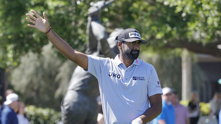 Sahith Theegala threw his club in disgust during round two of the Valspar Championship. Sahith Theegala threw his club in disgust during round two of the Valspar Championship.