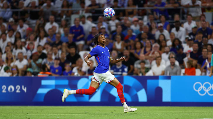 [US, Mexico & Canada customers only] Jul 24, 2024; Marseille, France; Michael Olise of France in action.  during a men's Group A football match during the Paris 2024 Olympic Summer Games at Orange Velodrome. Mandatory Credit: Luisa Gonzalez/Reuters via Imagn Images