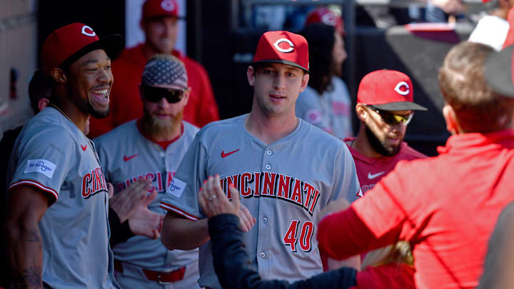 Apr 13, 2024; Chicago, Illinois, USA; Cincinnati Reds starting pitcher Nick Lodolo (40) celebrates