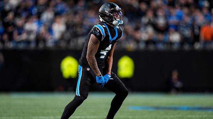 Carolina Panthers wide receiver Tetairoa McMillan (4) celebrates a play against Detroit Lions during the second half at Bank of America Stadium in Charlotte on Sunday, Oct. 4, 2026.