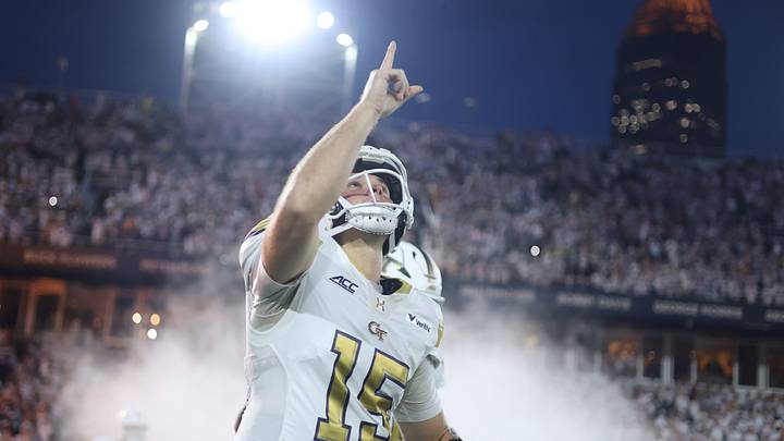 Sep 3, 2026; Atlanta, Georgia, USA;  Georgia Tech Yellow Jackets quarterback Alberto Mendoza (15) takes the field before the game against the Colorado Buffaloes at Bobby Dodd Stadium at Hyundai Field.  Mandatory Credit: Brett Davis-Imagn Images