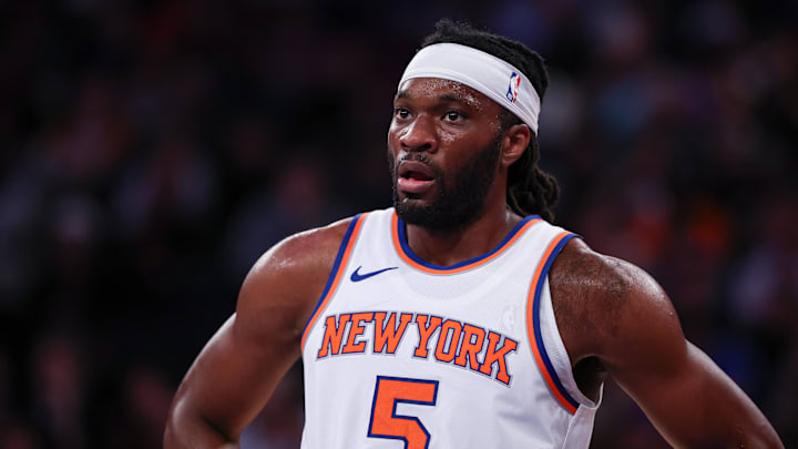 Oct 13, 2024; New York, New York, USA; New York Knicks forward Precious Achiuwa (5) looks on during the first half against the Minnesota Timberwolves at Madison Square Garden. Mandatory Credit: Vincent Carchietta-Imagn Images Oct 13, 2024; New York, New York, USA; New York Knicks forward Precious Achiuwa (5) looks on during the first half against the Minnesota Timberwolves at Madison Square Garden. Mandatory Credit: Vincent Carchietta-Imagn Images
