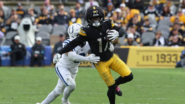 Oct 11, 2026; Pittsburgh, Pennsylvania, USA; Pittsburgh Steelers wide receiver Germie Bernard (17) runs with the ball after a catch while defended by Indianapolis Colts safety Cam Bynum (0) in the fourth quarter at Acrisure Stadium. Mandatory Credit: Charles LeClaire-Imagn Images Oct 11, 2026; Pittsburgh, Pennsylvania, USA; Pittsburgh Steelers wide receiver Germie Bernard (17) runs with the ball after a catch while defended by Indianapolis Colts safety Cam Bynum (0) in the fourth quarter at Acrisure Stadium. Mandatory Credit: Charles LeClaire-Imagn Images