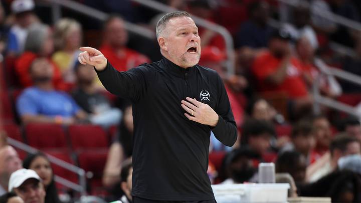 Mar 23, 2025; Houston, Texas, USA; Denver Nuggets head coach Michael Malone reacts during the third quarter against the Houston Rockets at Toyota Center. Mandatory Credit: Troy Taormina-Imagn Images Mar 23, 2025; Houston, Texas, USA; Denver Nuggets head coach Michael Malone reacts during the third quarter against the Houston Rockets at Toyota Center. Mandatory Credit: Troy Taormina-Imagn Images