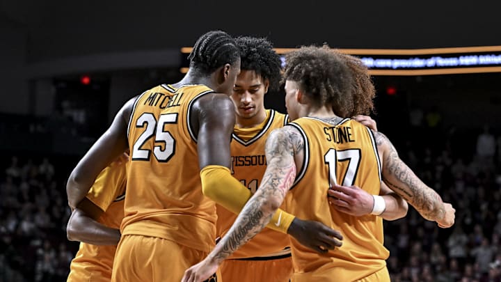 Feb 11, 2026; College Station, Texas, USA; Missouri Tigers guard Trent Pierce (11) and teammates huddle up during the first half against the Texas A&M Aggies at Reed Arena. Mandatory Credit: Maria Lysaker-Imagn Images Feb 11, 2026; College Station, Texas, USA; Missouri Tigers guard Trent Pierce (11) and teammates huddle up during the first half against the Texas A&M Aggies at Reed Arena. Mandatory Credit: Maria Lysaker-Imagn Images