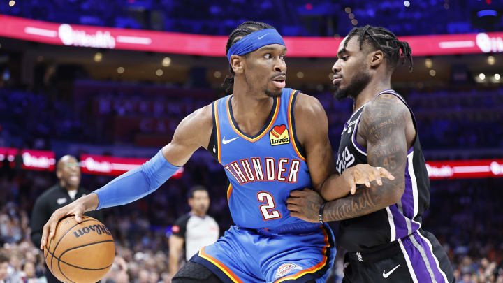 Apr 9, 2024; Oklahoma City, Oklahoma, USA; Oklahoma City Thunder guard Shai Gilgeous-Alexander (2) Apr 9, 2024; Oklahoma City, Oklahoma, USA; Oklahoma City Thunder guard Shai Gilgeous-Alexander (2)