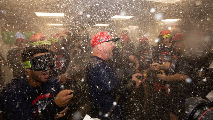 Sep 24, 2026; Boston, Massachusetts, USA; Cleveland Guardians manager Stephen Vogt (12) celebrates after clinching a playoff berth at Fenway Park after a game against the Boston Red Sox. Mandatory Credit: Paul Rutherford-Imagn Images Sep 24, 2026; Boston, Massachusetts, USA; Cleveland Guardians manager Stephen Vogt (12) celebrates after clinching a playoff berth at Fenway Park after a game against the Boston Red Sox. Mandatory Credit: Paul Rutherford-Imagn Images