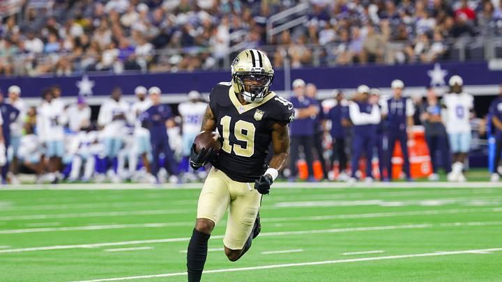 Aug 28, 2026; Arlington, Texas, USA; New Orleans Saints wide receiver Barion Brown (19) runs for a touchdown during the first half against the Dallas Cowboys at AT&T Stadium. Mandatory Credit: Kevin Jairaj-Imagn Images Aug 28, 2026; Arlington, Texas, USA; New Orleans Saints wide receiver Barion Brown (19) runs for a touchdown during the first half against the Dallas Cowboys at AT&T Stadium. Mandatory Credit: Kevin Jairaj-Imagn Images