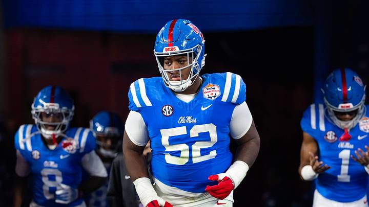 Jan 8, 2026; Glendale, AZ, USA; Mississippi Rebels defensive tackle Will Echoles (52) against the Miami Hurricanes during the 2026 Fiesta Bowl and semifinal game of the College Football Playoff at State Farm Stadium. Mandatory Credit: Mark J. Rebilas-Imagn Images Jan 8, 2026; Glendale, AZ, USA; Mississippi Rebels defensive tackle Will Echoles (52) against the Miami Hurricanes during the 2026 Fiesta Bowl and semifinal game of the College Football Playoff at State Farm Stadium. Mandatory Credit: Mark J. Rebilas-Imagn Images