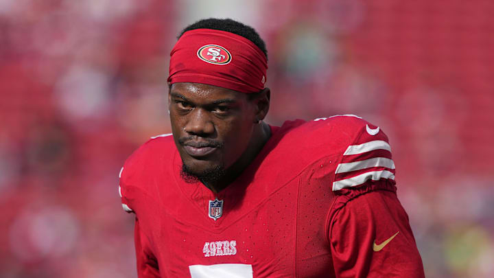 Former Nebraska football star Randy Gregory gets ready for a game with the San Francisco 49ers