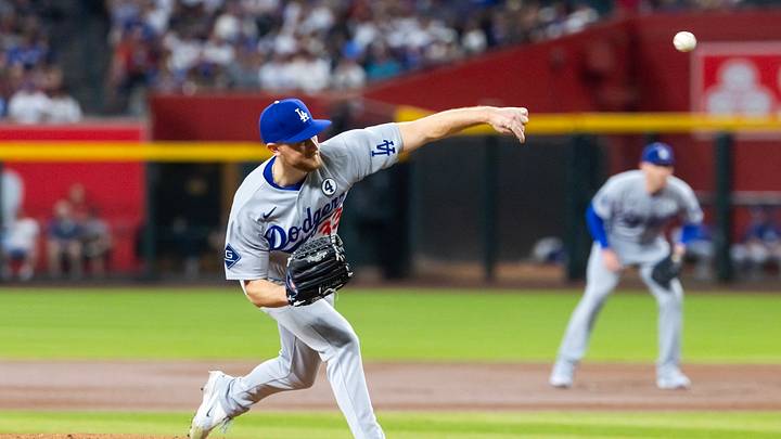 Jun 2, 2026; Phoenix, Arizona, USA; Los Angeles Dodgers pitcher Eric Lauer in the first inning against the Arizona Diamondbacks at Chase Field. Mandatory Credit: Mark J. Rebilas-Imagn Images Jun 2, 2026; Phoenix, Arizona, USA; Los Angeles Dodgers pitcher Eric Lauer in the first inning against the Arizona Diamondbacks at Chase Field. Mandatory Credit: Mark J. Rebilas-Imagn Images