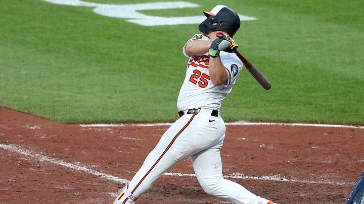 Jun 10, 2026; Baltimore, Maryland, USA; Baltimore Orioles first baseman Pete Alonso (25) hits a home run during the sixth inning against the Seattle Mariners at Oriole Park at Camden Yards. Mandatory Credit: Daniel Kucin Jr.-Imagn Images