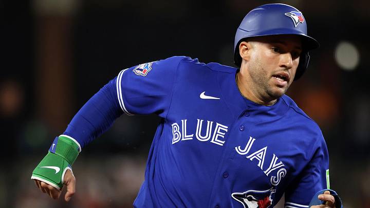 May 29, 2026; Baltimore, Maryland, USA; Toronto Blue Jays designated hitter George Springer (4) scores a run during the eighth inning against the Baltimore Orioles at Oriole Park at Camden Yards. Mandatory Credit: Daniel Kucin Jr.-Imagn Images