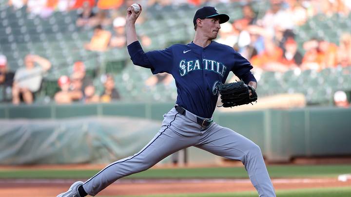 Jun 10, 2026; Baltimore, Maryland, USA; Seattle Mariners pitcher George Kirby (68) throws during the first inning against the Baltimore Orioles at Oriole Park at Camden Yards. Mandatory Credit: Daniel Kucin Jr.-Imagn Images