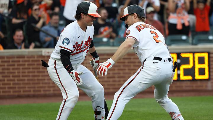 May 27, 2026; Baltimore, Maryland, USA; Baltimore Orioles shortstop Gunnar Henderson (2) celebrates with Baltimore Orioles catcher Adley Rutschman (35) after hitting a home run during the first inning against the Tampa Bay Rays at Oriole Park at Camden Yards. Mandatory Credit: Daniel Kucin Jr.-Imagn Images May 27, 2026; Baltimore, Maryland, USA; Baltimore Orioles shortstop Gunnar Henderson (2) celebrates with Baltimore Orioles catcher Adley Rutschman (35) after hitting a home run during the first inning against the Tampa Bay Rays at Oriole Park at Camden Yards. Mandatory Credit: Daniel Kucin Jr.-Imagn Images