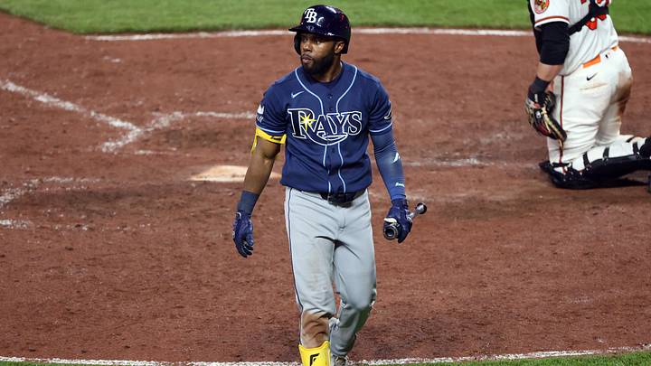 May 27, 2026; Baltimore, Maryland, USA; Tampa Bay Rays center fielder Cedric Mullins (31) strikes out during the eighth inning against the Baltimore Orioles at Oriole Park at Camden Yards. May 27, 2026; Baltimore, Maryland, USA; Tampa Bay Rays center fielder Cedric Mullins (31) strikes out during the eighth inning against the Baltimore Orioles at Oriole Park at Camden Yards.