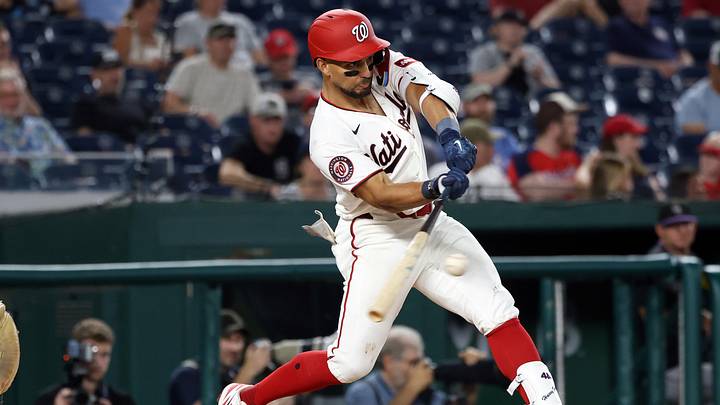 Aug 26, 2026; Washington, District of Columbia, USA; Washington Nationals catcher Harry Ford (17) hits a single during the seventh inning against the Colorado Rockies at Nationals Park. Mandatory Credit: Daniel Kucin Jr.-Imagn Images Aug 26, 2026; Washington, District of Columbia, USA; Washington Nationals catcher Harry Ford (17) hits a single during the seventh inning against the Colorado Rockies at Nationals Park. Mandatory Credit: Daniel Kucin Jr.-Imagn Images