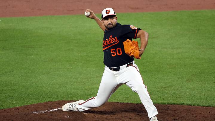 Jun 11, 2026; Baltimore, Maryland, USA; Baltimore Orioles pitcher Rico Garcia (50) throws during the eighth inning against the Seattle Mariners at Oriole Park at Camden Yards. Mandatory Credit: Daniel Kucin Jr.-Imagn Images Jun 11, 2026; Baltimore, Maryland, USA; Baltimore Orioles pitcher Rico Garcia (50) throws during the eighth inning against the Seattle Mariners at Oriole Park at Camden Yards. Mandatory Credit: Daniel Kucin Jr.-Imagn Images