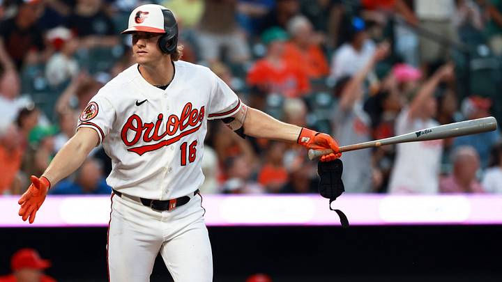 Aug 5, 2026; Baltimore, Maryland, USA; Baltimore Orioles designated hitter Coby Mayo (16) celebrates after hitting a home run during the fourth inning against the Los Angeles Angels at Oriole Park at Camden Yards. Mandatory Credit: Daniel Kucin Jr.-Imagn Images Aug 5, 2026; Baltimore, Maryland, USA; Baltimore Orioles designated hitter Coby Mayo (16) celebrates after hitting a home run during the fourth inning against the Los Angeles Angels at Oriole Park at Camden Yards. Mandatory Credit: Daniel Kucin Jr.-Imagn Images